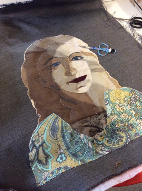Work in progress by members of the Cork Textiles Network. See the finished portraits at the Knitting & Stitching shows 2018